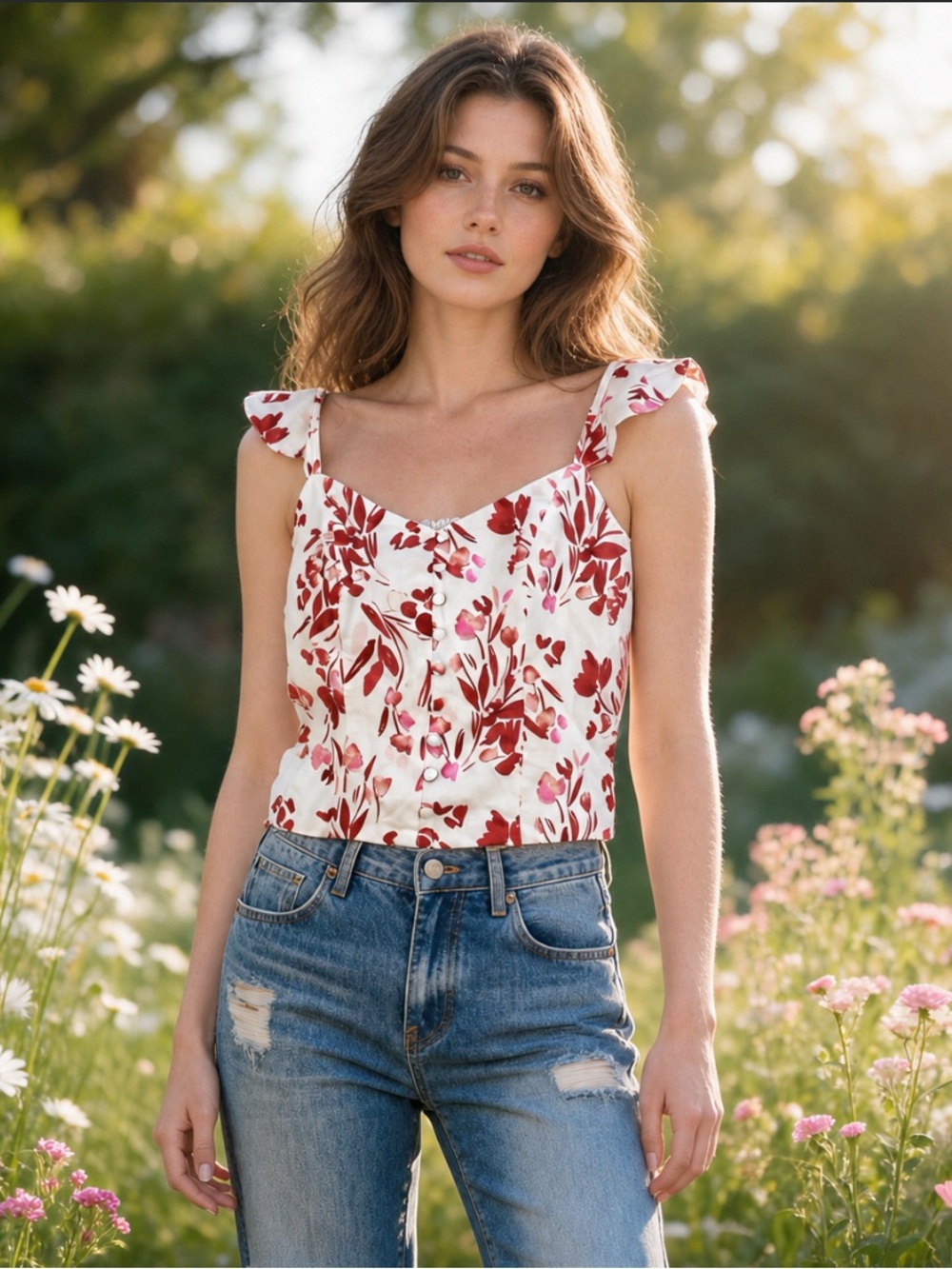 Banana Republic Floral Linen Blend Crop Top Women’s M Tropical Preppy Coastal